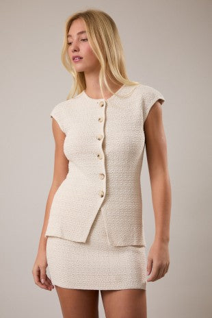 Round Neck Button Sweater Top