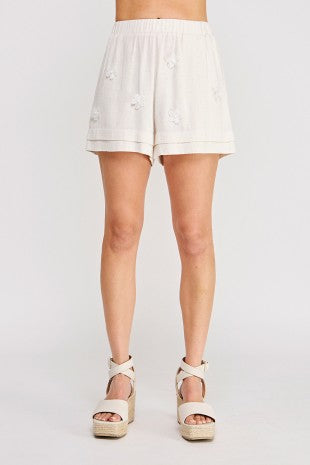 White Soft Linen Floral Shorts