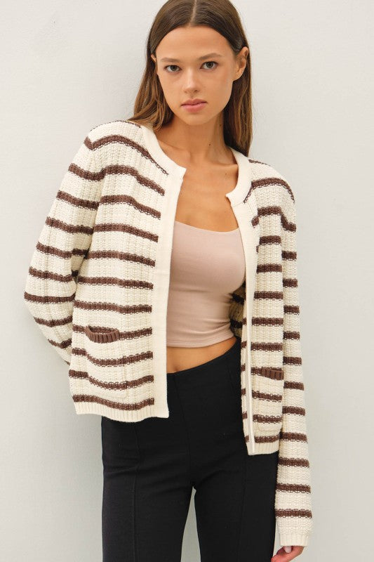 Chunky Knit Striped Open Cardigan