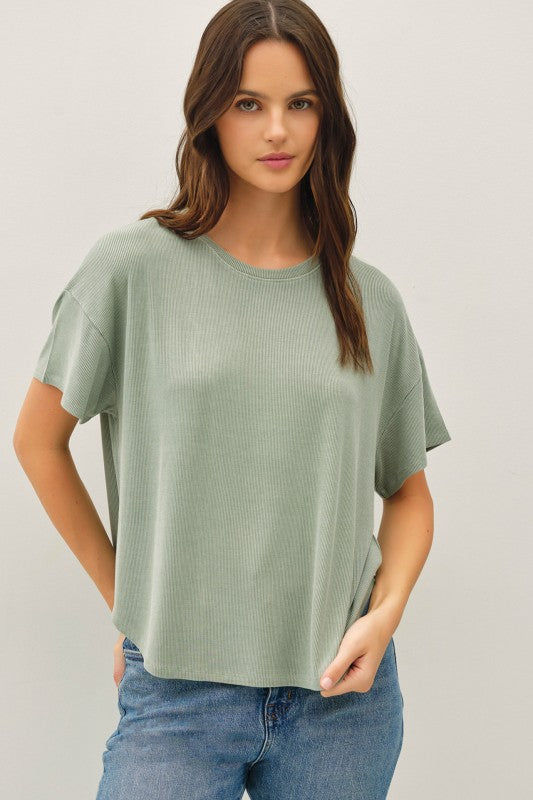 Greige Ribbed Boxy Fit T-shirt