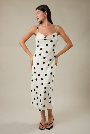 Polka Dot Neck Sleeveless Bias Slip Midi Dress