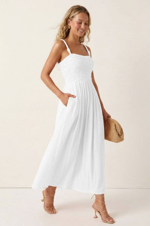 White Cord Strap Maxi Dress