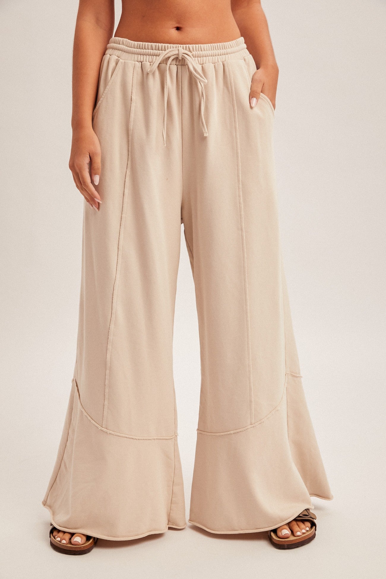 Natural Ruffled Bottom Terry Pants