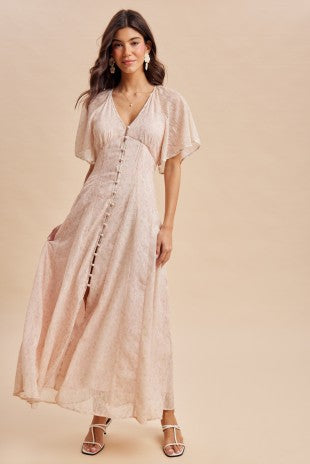 Light Pink Flutter Sleeve Maxi Dress
