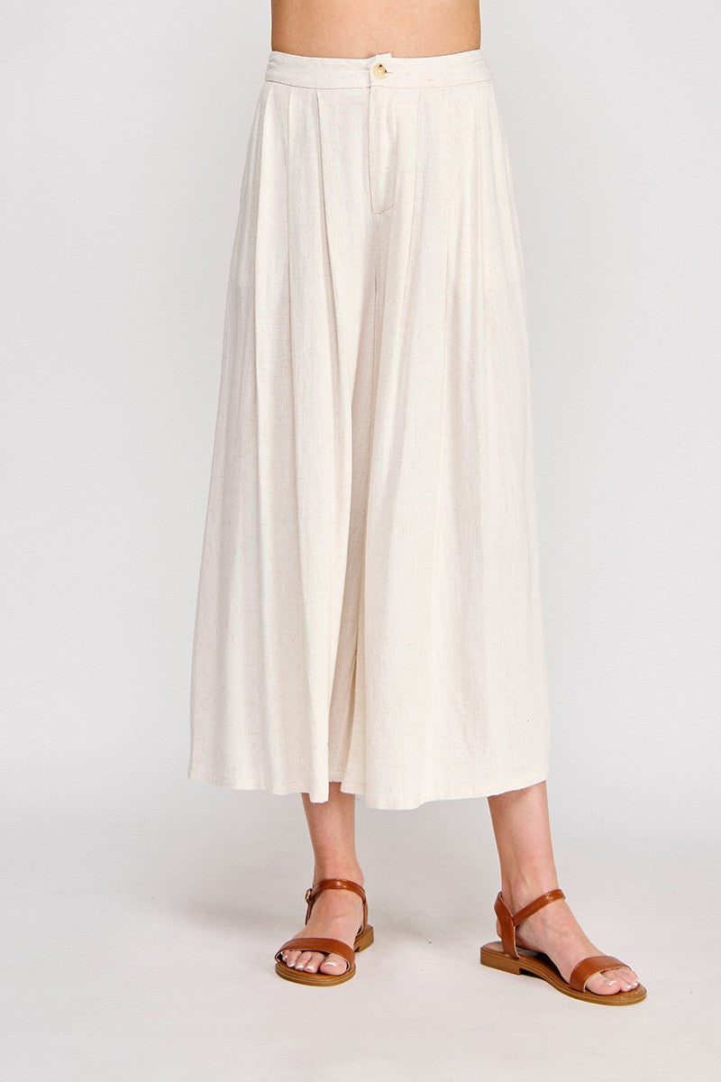 Natural Linen Blend Pleat Wide Leg Pant