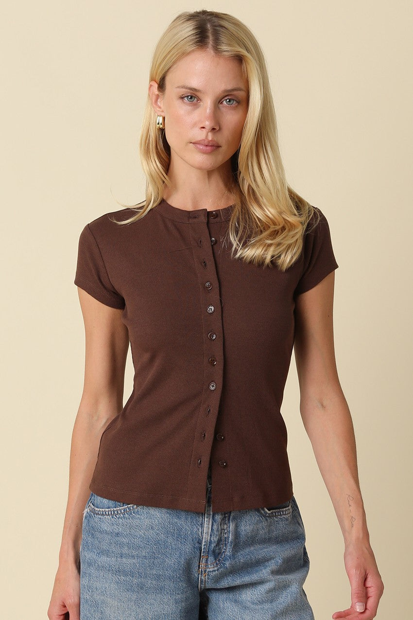 Brown Sculpt Button Knit Top
