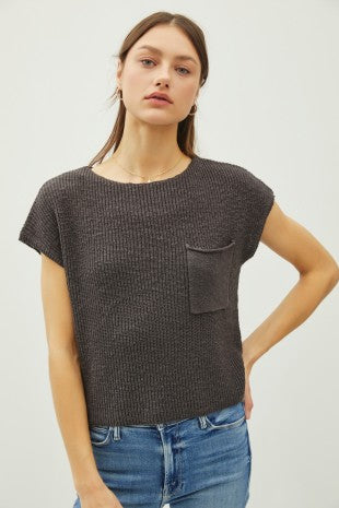 Charcoal Patch Pocket Boxy Knit