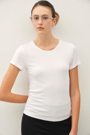 White Stretch Ribbed Jersey Top
