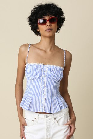 Blue Pinstripe Peplum Cami
