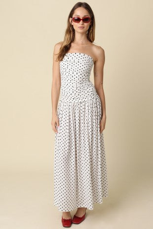 Polka Dot Strapless Maxi Dress