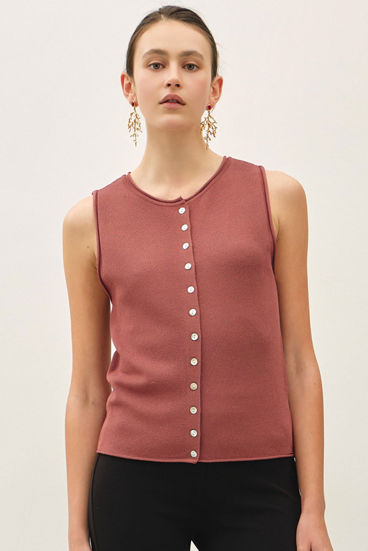 Terracotta Rolled Hem Sweater Vest Top
