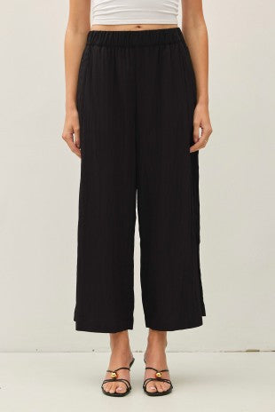 Black Crinkled Wide Leg Pull On Pants