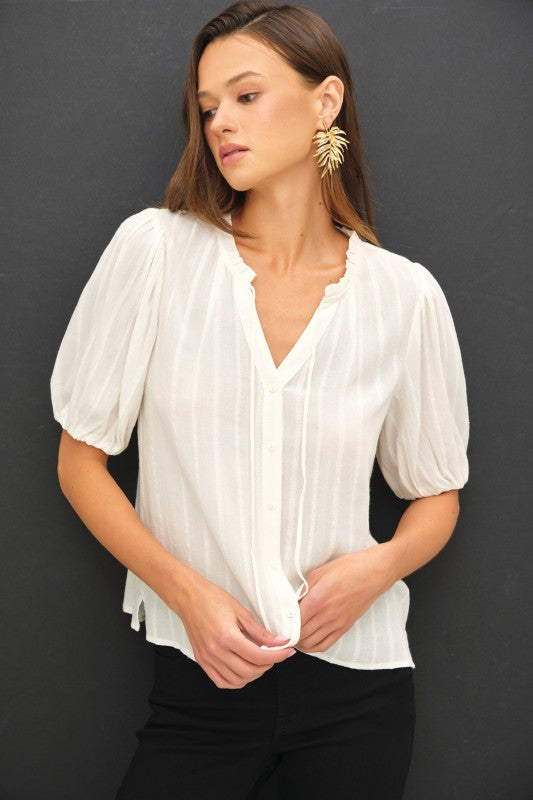 White Linen Blended Ruffle Blouse