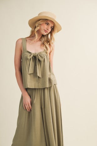 Olive Front Tie Sleeveless Top