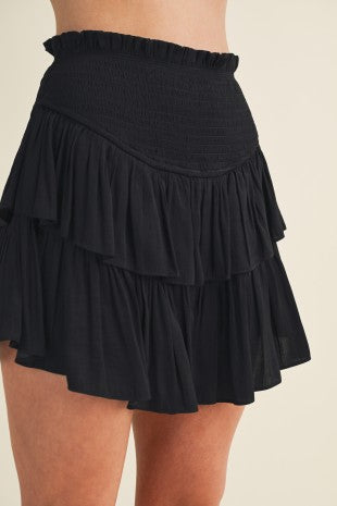 Black Smocking Skirt With Shorts