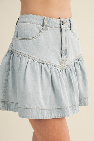 High-waisted Ruffle Tier Denim Skirt