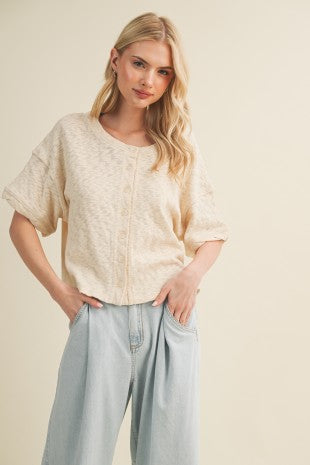 Natural Boxy Button Front Blouse