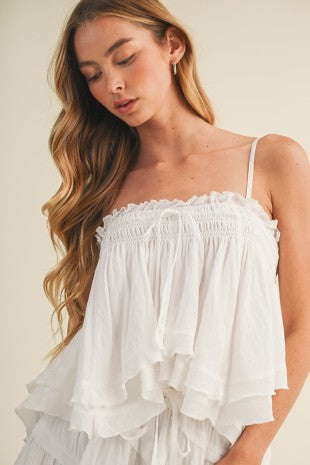 White Asymmetric Tiered Top