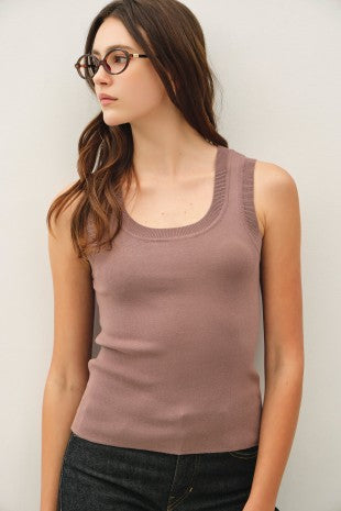 Mocha Scoop Neck Basic Sweater Tank
