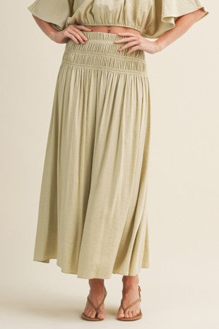 Sage Smocked A-line Maxi Skirt