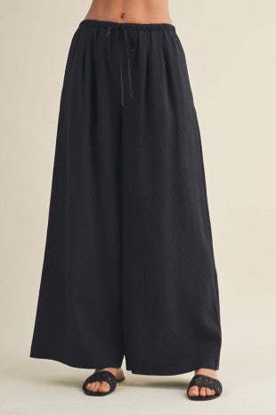 Black Drawstring Wide Leg Trouser