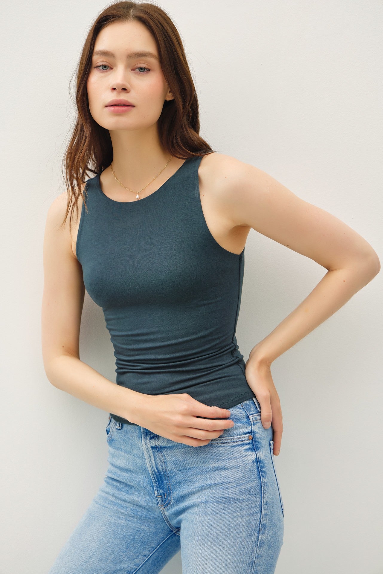 Teal Classic Boat Neck Tank
