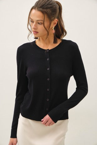 Black Soft Button Up Cardigan