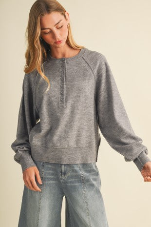 Gray Henley Raglan Pullover