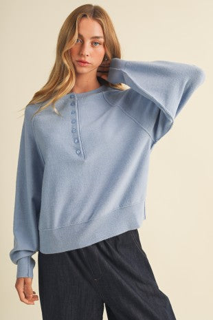 Sky blue Henley Raglan Pullover