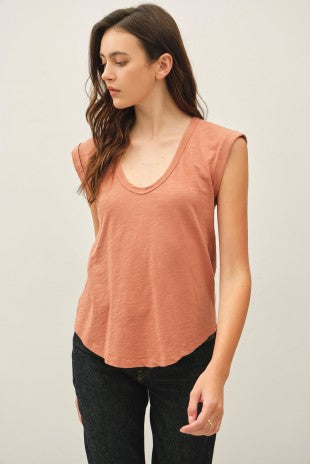 Terracotta Cap Sleeve Garment Dyed Top