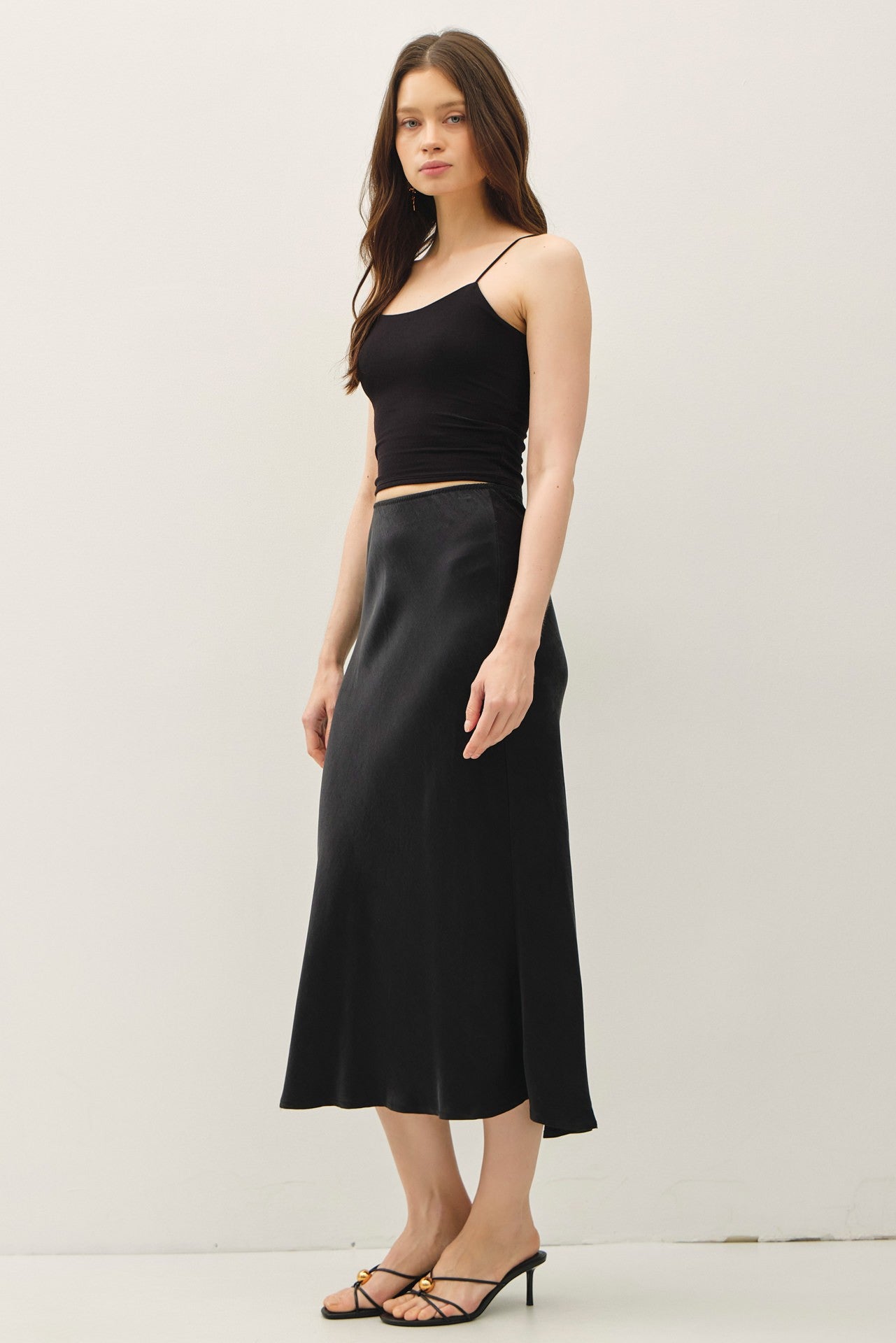 Charcoal Silky Suede Midi Skirt