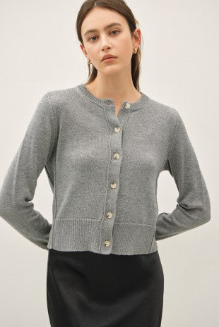 Gray Wool Blended Button Up Cardigan