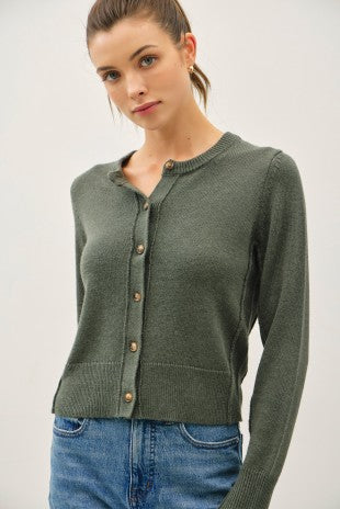 Olive Wool Blended Button Up Cardigan