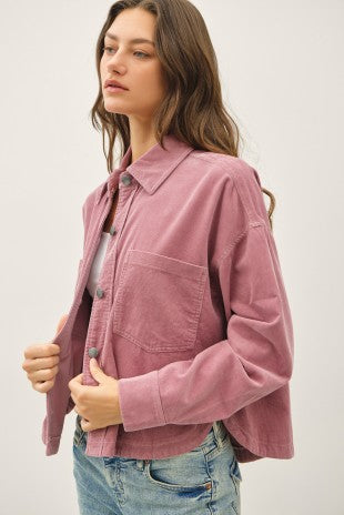Mauve Corduroy Cropped Shacket