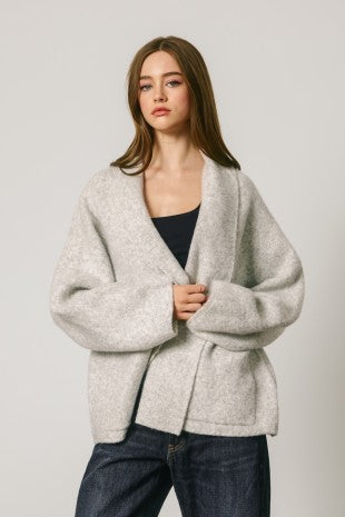 Gray Shawl Open Front Cardigan