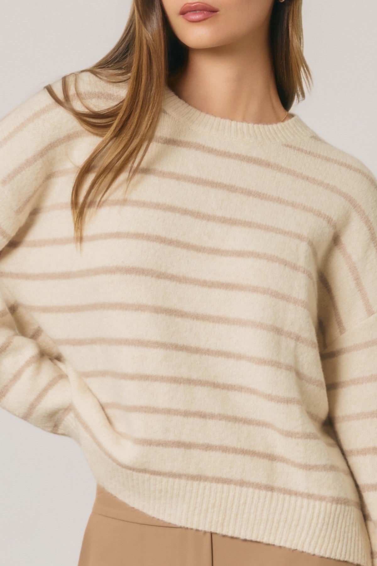 Ivory Relaxed Stripe Crew Neck Sweater