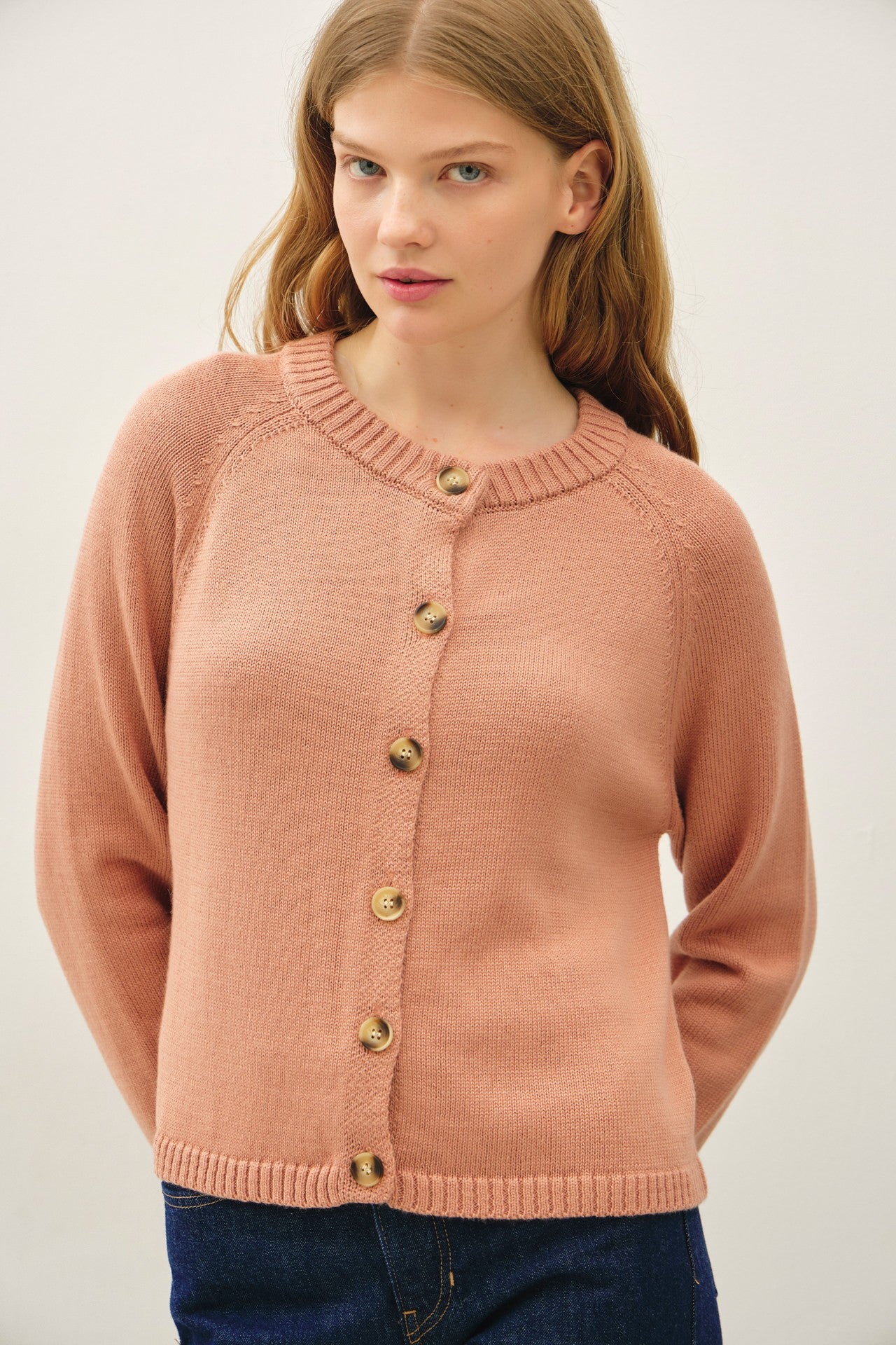 Terracota Crewneck Button Up Cardigan
