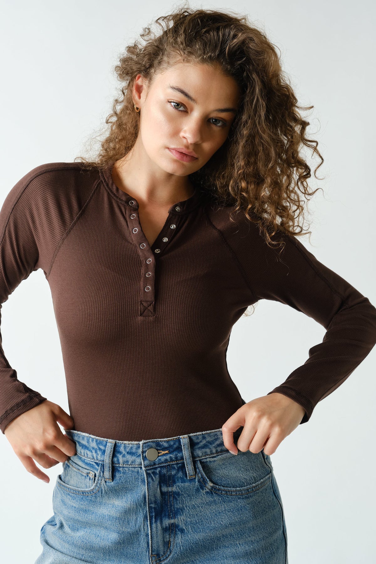 Espresso Ribbed Henley Top