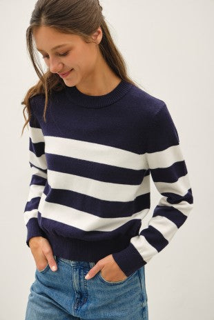 Navy Cropped Stripe Sweater
