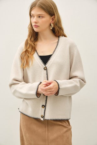 Stone Wool Blended Stitch Cardigan