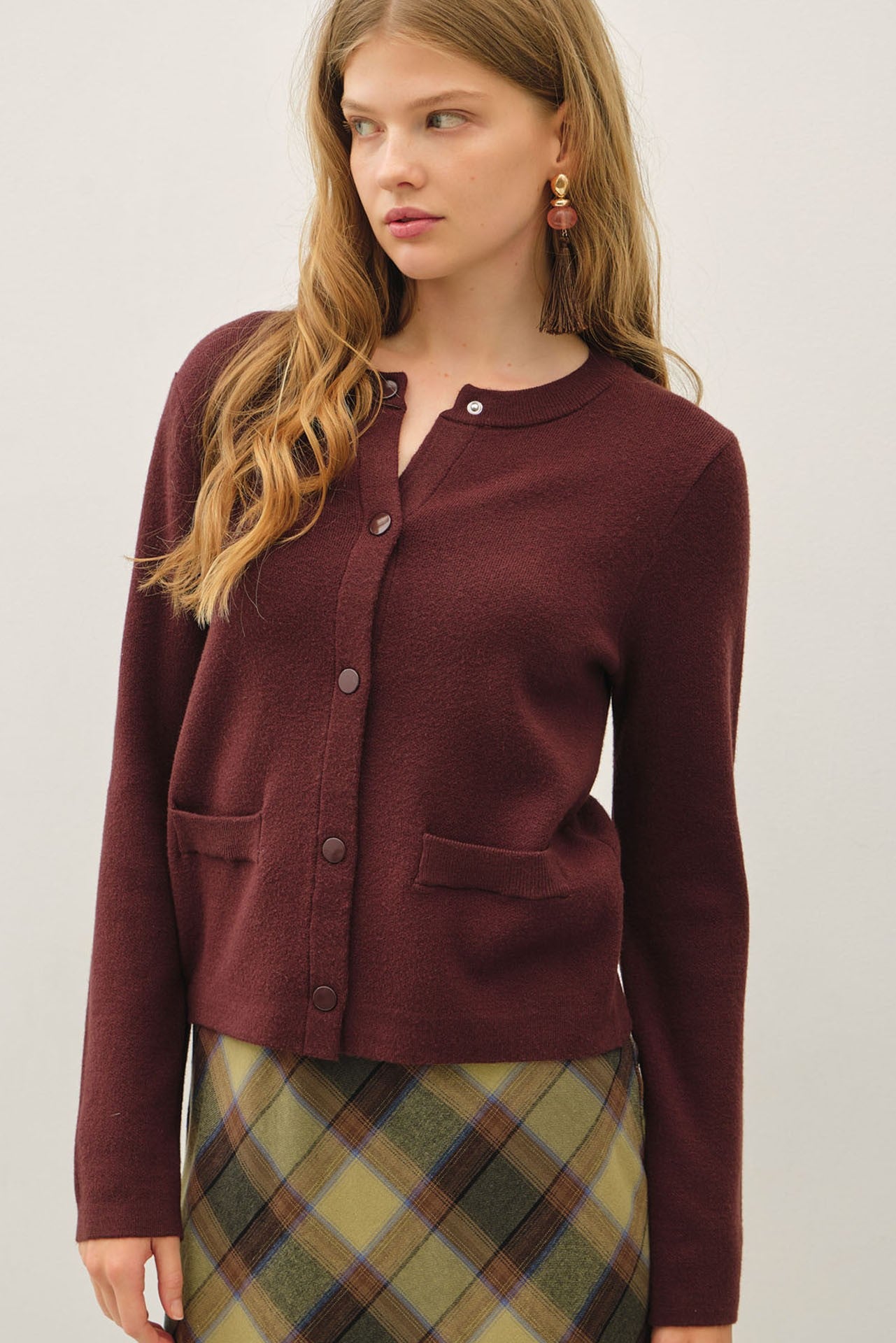 Merlot Snap Button Cardigan