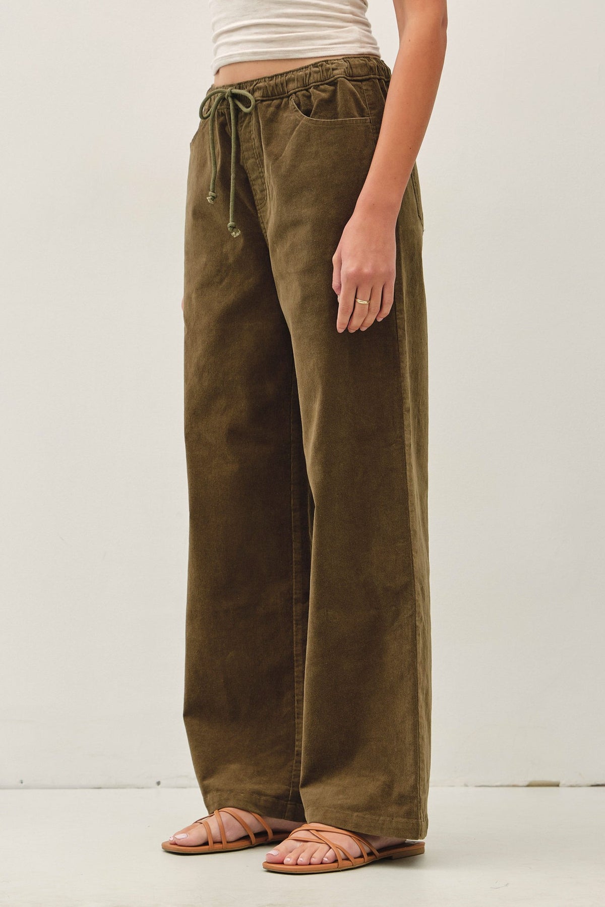 Olive Corduroy Pull On Pants