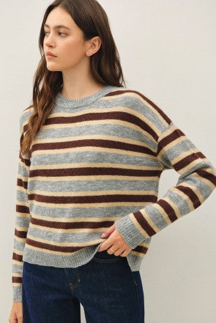 Gray Mix Striped Classic Cut Sweater