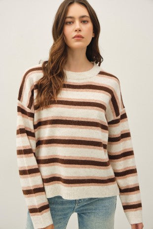 Oatmeal Mix Striped Classic Cut Sweater