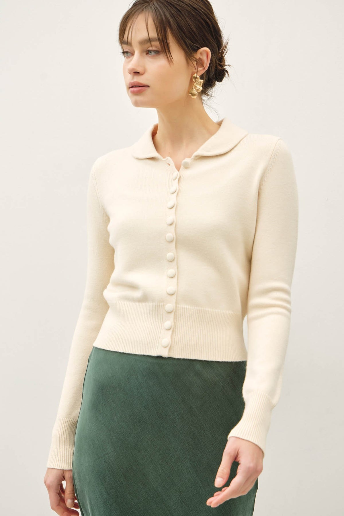 Ivory Collared Button Cardigan