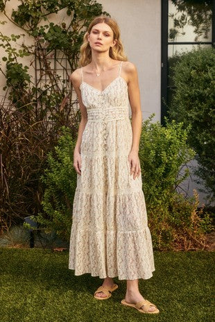 Heart Lace Trim Tiered Maxi Dress