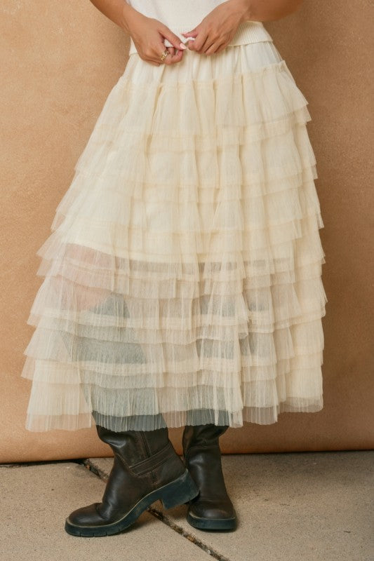 Ivory Pleat Maxi Slip Skirt