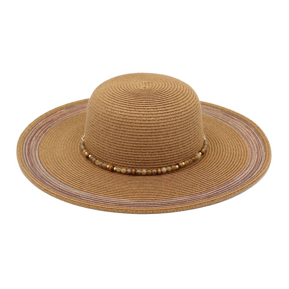 Natural Beaded Strap Straw Sun Hat