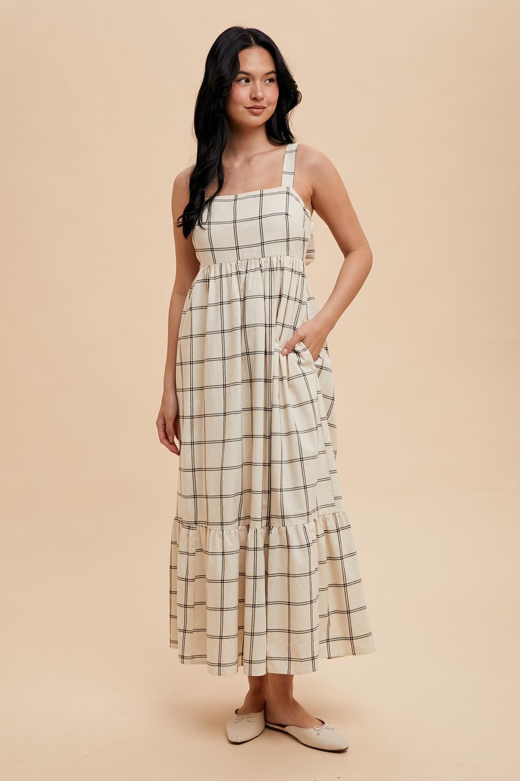 COTTON GRID BOW MAXI