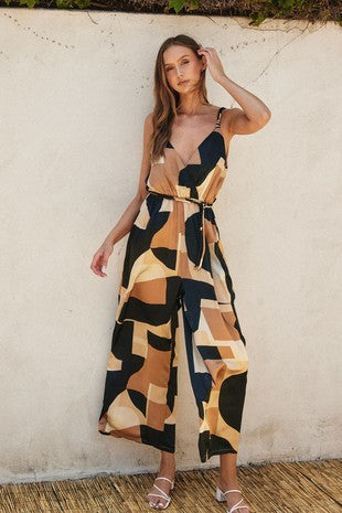 Taupe Printed Cord Jumpsuit